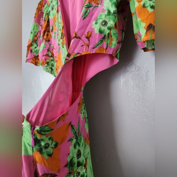 Gilner Farrar Maxi Floral Cutout V Neck Dress Medium - Picture 7 of 8